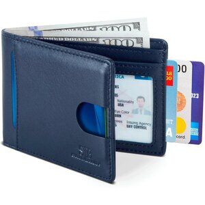 Men's Luxe Blue Genuine Premium Vegan Leather Front 2 Pocket Wallets Stylish